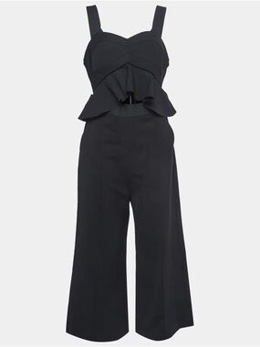 Self Portrait bustier style black jumpsuit - ruffled peplum waist